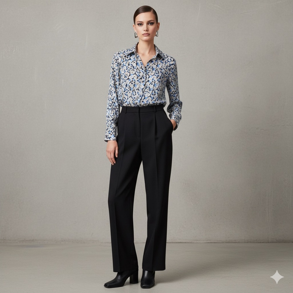 🎀Georges Rech Paris  silk Floral Patterned Shirt in Blue and Black button up